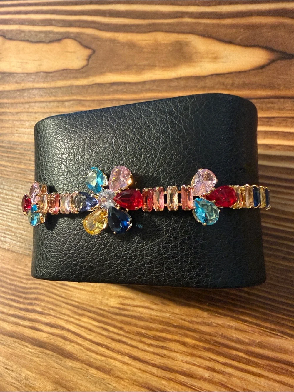 Gold Plated Multicolor Crystal Flower Tennis Bracelet - Women Jewelry